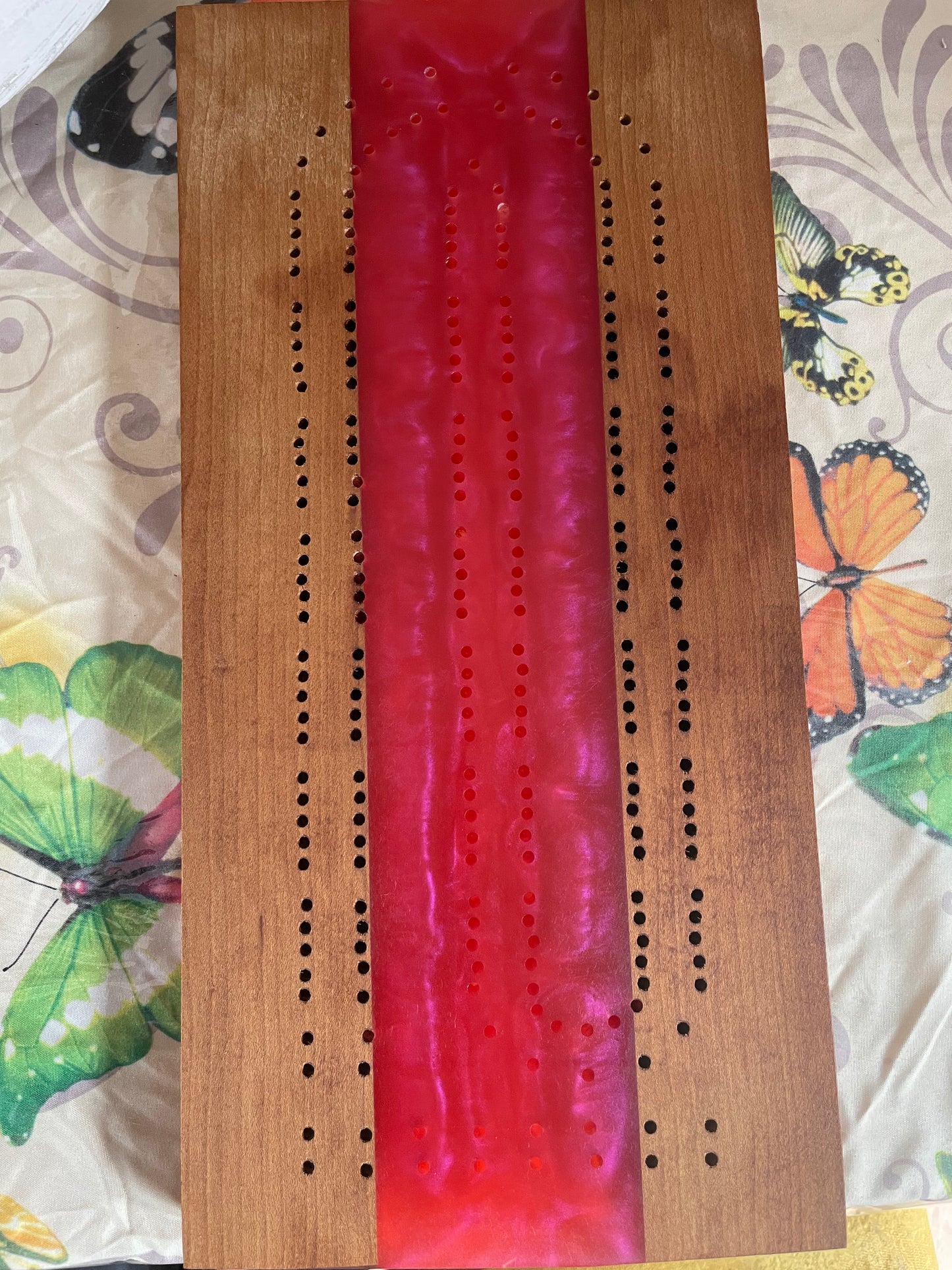 Walnut epoxy cribbage board